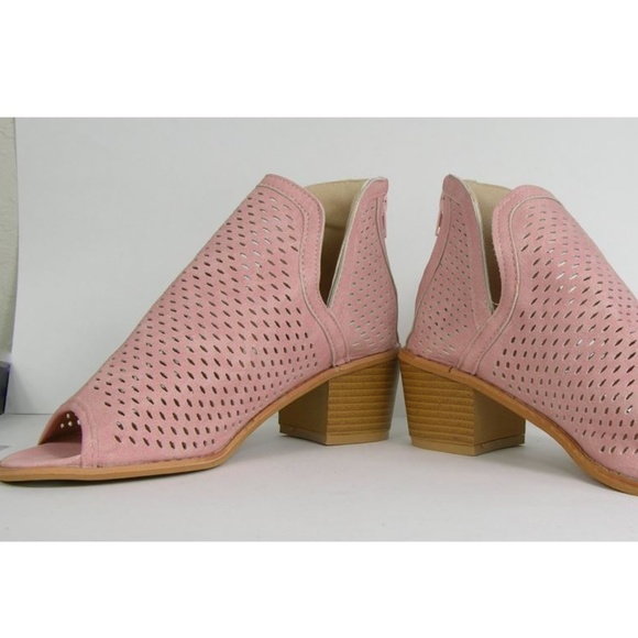 LAST 1! Pink Open Toe Laser Cut Vegan Suede Bootie - Picture 6 of 8